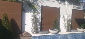 Faux Fence Panels with Topiaries and Podocarpus